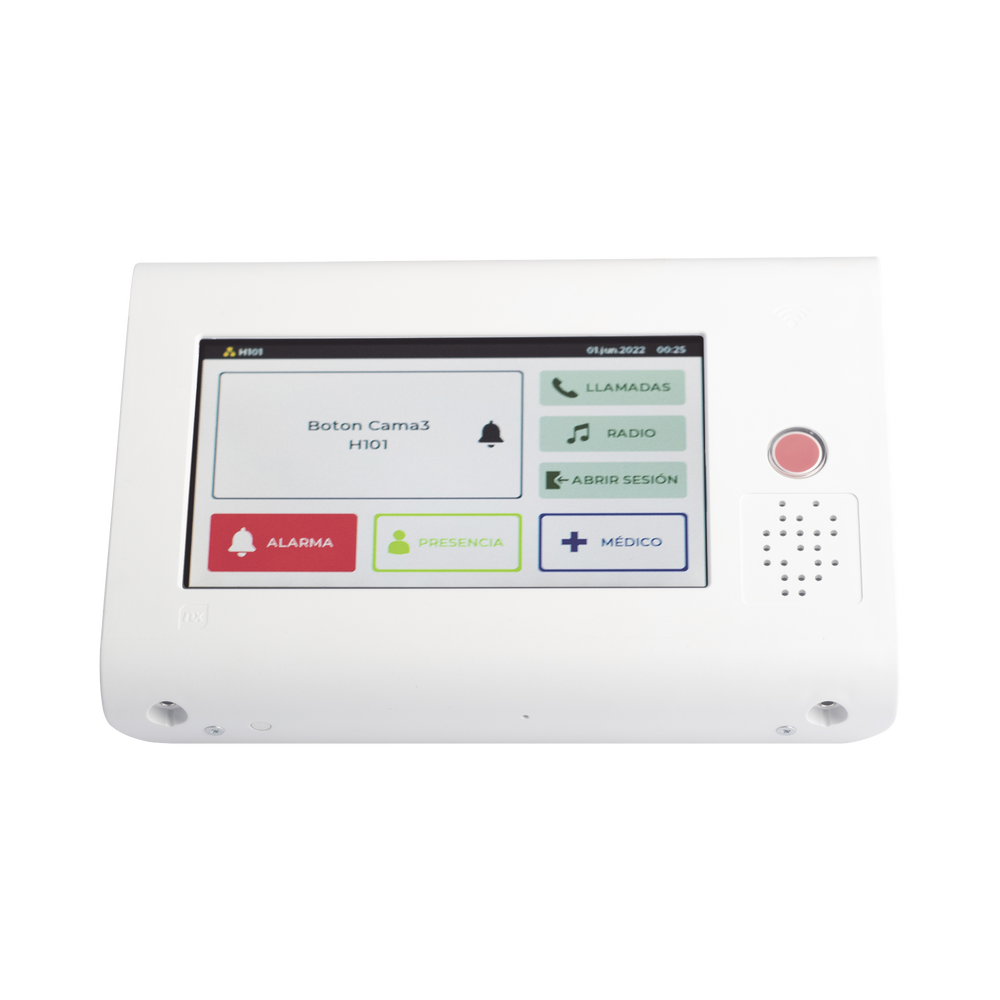Terminal de Habitación IP para Hospitales / Lector RFID 125 KHz / Audio Bidireccional / SIP / PoE / Pantalla Táctil 7" / Compatible con NX1071 y NX1075