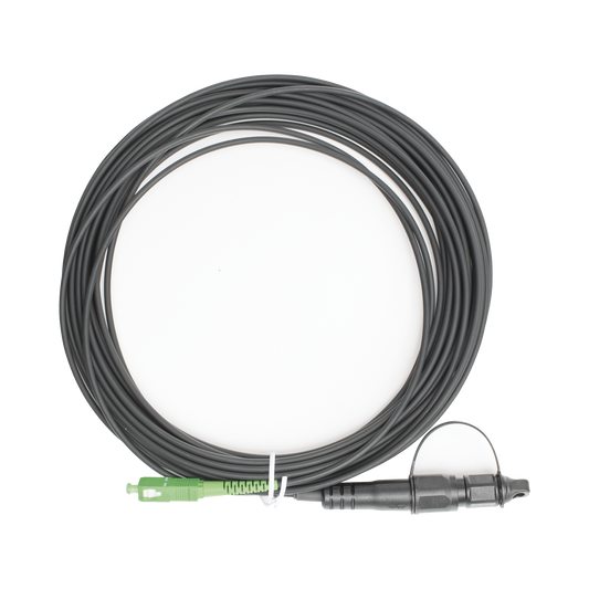 Jumper de Fibra Óptica, Conector SC/APC - Conexión a Caja FDP460, Redondo, 10 Metros (32.81 Pies), Forro 3 mm, G657A2, Negro