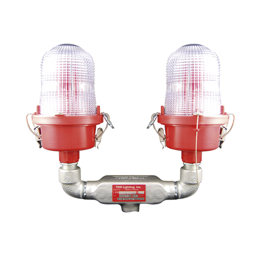 Luz de Obstáculo Doble Baja Intensidad FAA Tipo L-810 / LED Rojo e Infrarrojo / 120-240 VAC / Intensidad Efectiva 32.5 CD / IR 4mW/sr @ 850nm / Base Valox / Lente Acrílico Fresnel / Protección Corrosión