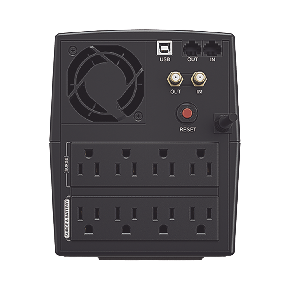 UPS de 1500 VA/900 W, Topología Línea Interactiva, Entrada 120 Vca NEMA 5-15P, y 8 Salidas NEMA 5-15R, Con Regulador de Voltaje (AVR)