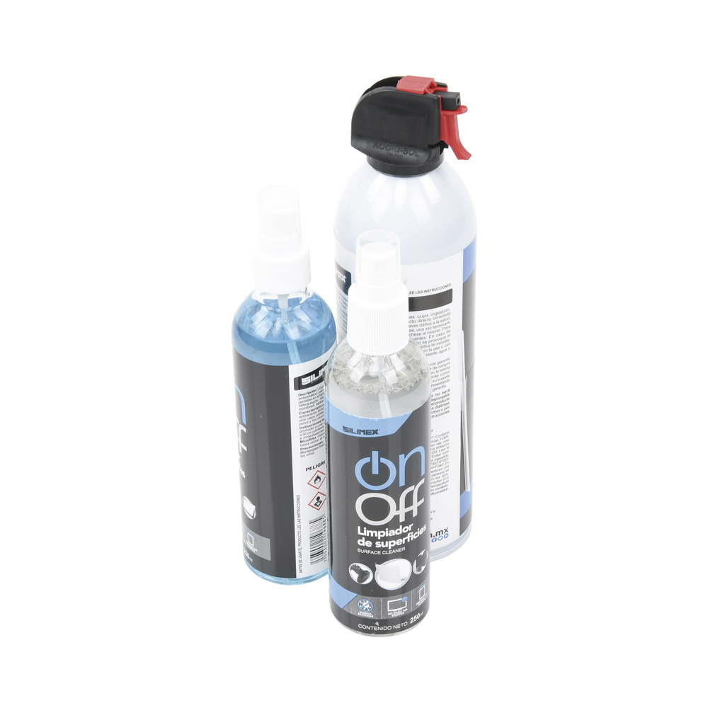 Kit de Limpieza, incluye 4 productos especializados en limpieza de pantallas y superficies, equipo de cómputo y electrónicos