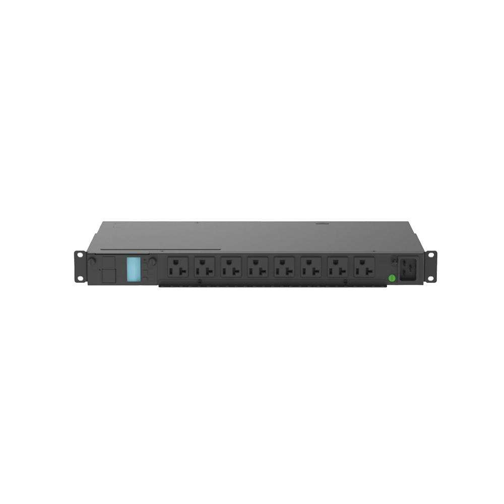 PDU Monitoreable (MI) para Distribución de Energía, Enchufe de Entrada NEMA 5-15P, Con 8 Salidas 5-20R, Horizontal 19in, 120 Vca, 15 Amp, 1UR
