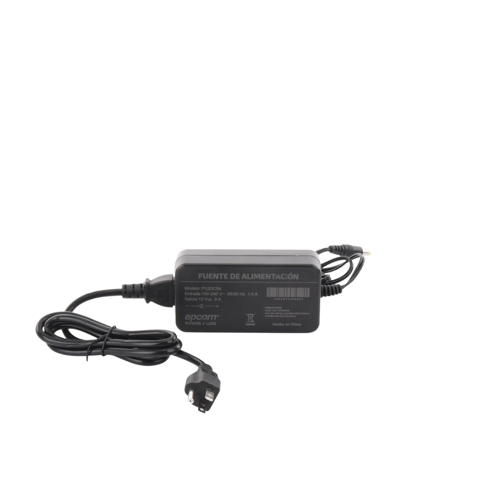 Fuente de poder con Cables de Extensión para Mayor Alcance 12 Vcc / 5 Amperes / Profesional / 0.5 metros a la toma de alimentación / 0.5 metros a la conexión del dispositivo