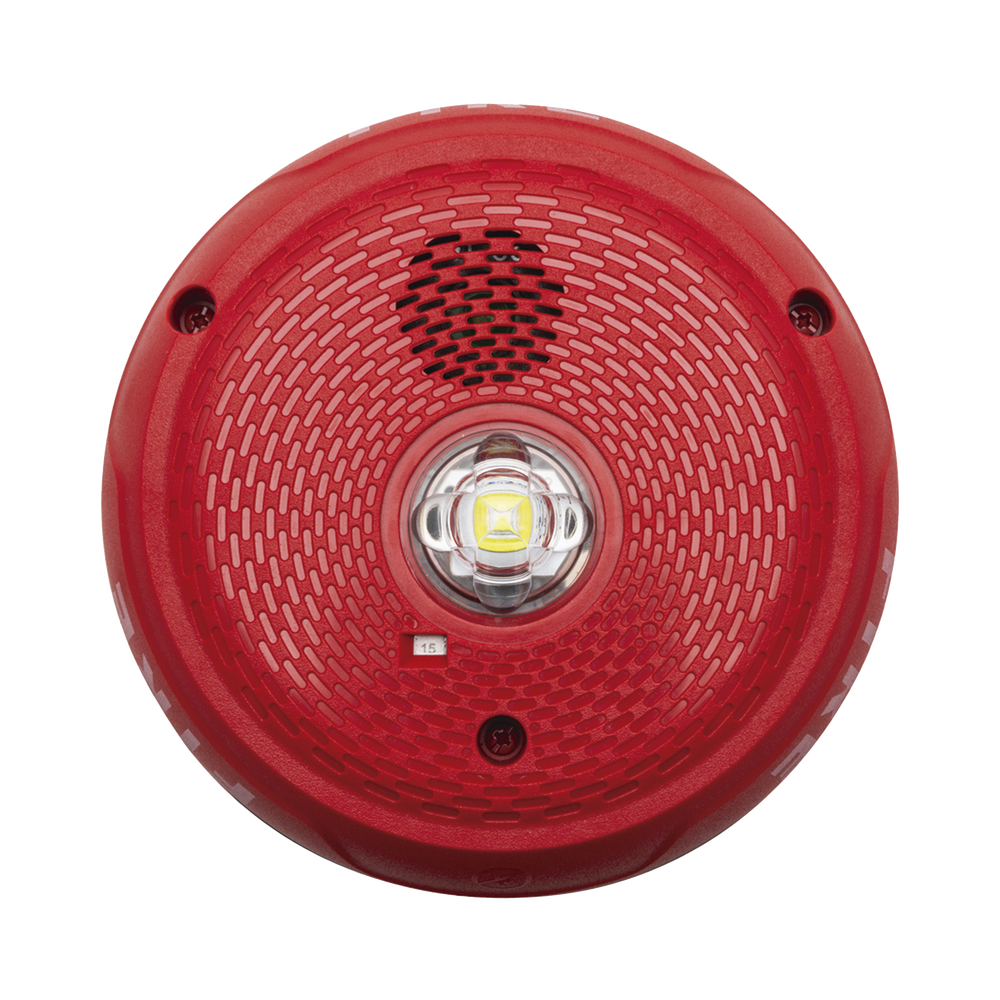 Sirena con Lámpara LED Estroboscópica / Montaje en Techo / Nivel de Candelas Seleccionable / Color Rojo / Nuevo Diseño Moderno y Elegante / Menor Consumo de Corriente / Uso exterior