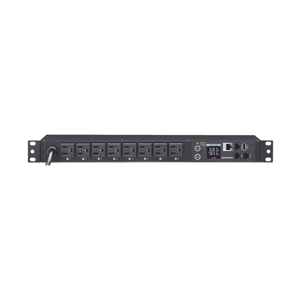 PDU Switchable por Toma, Para Distribución de Energía, Entrada 120 Vca NEMA 5-15P, Con 8 Salidas NEMA 5-15R, Horizontal 19in, 1UR