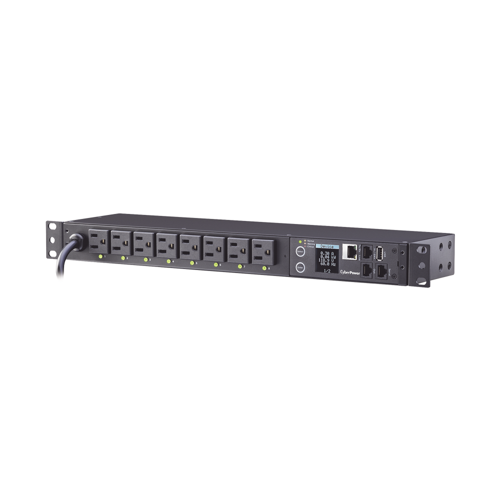 PDU Switchable por Toma, Para Distribución de Energía, Entrada 120 Vca NEMA 5-15P, Con 8 Salidas NEMA 5-15R, Horizontal 19in, 1UR