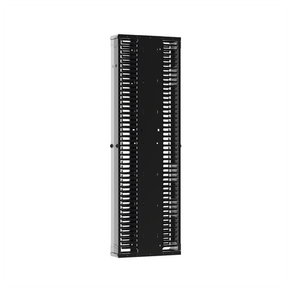 Organizador Vertical PatchRunner™ Mejorado, Doble (Frontal y Posterior), Para Rack Abierto de 45 Unidades, 12in de Ancho, Color Negro