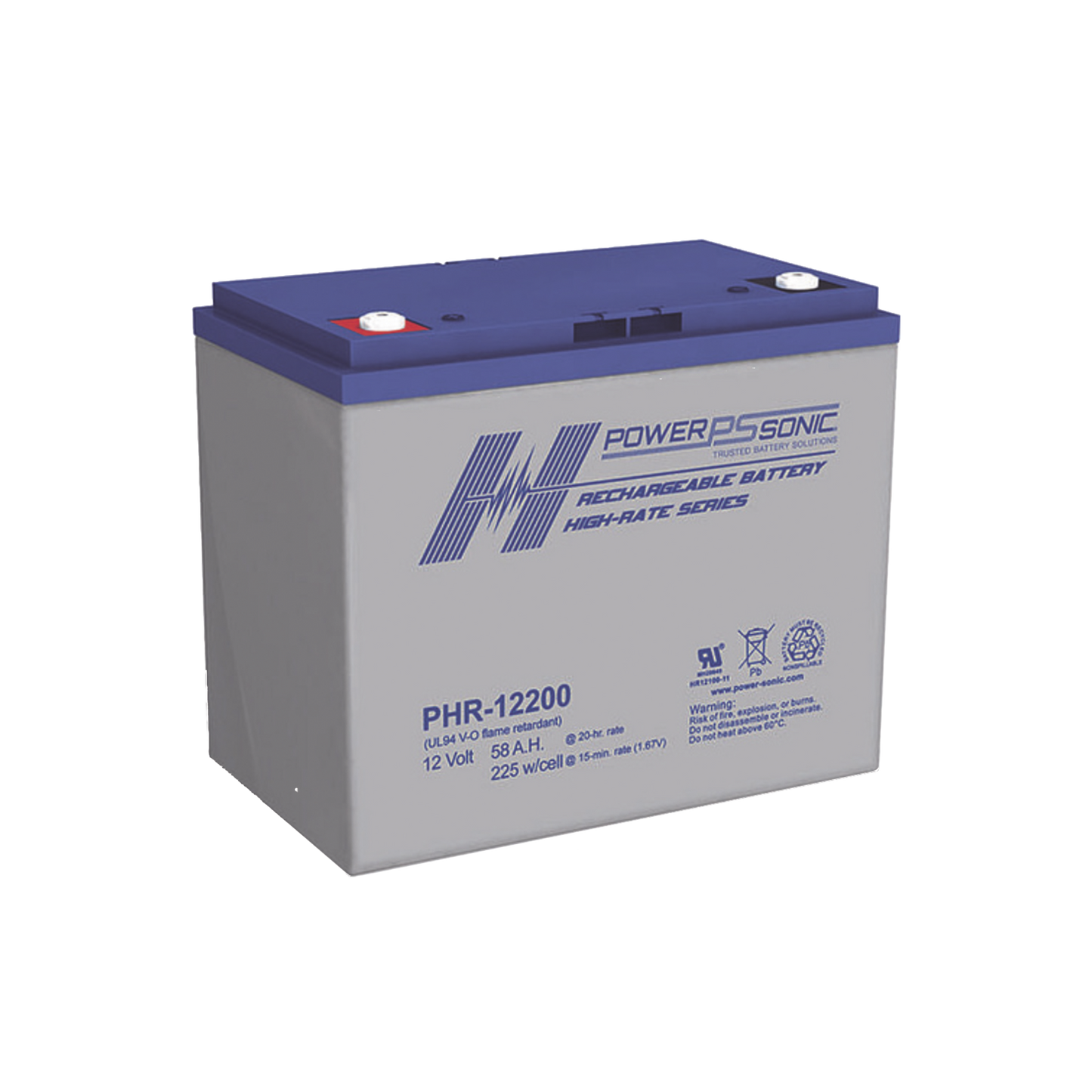 Batería 12V, 58AH, Para Respaldo, Serie PHR, Tecnologías AGM/VRLA, 5 Años Vida Útil, Terminales M6, Reconocida UL