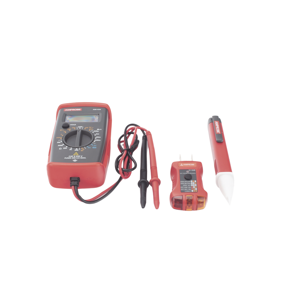 KIT Básico 3 en 1 con Multímetro Digital + Detector de Tensión sin Contacto + Comprobador de Fase GFCI