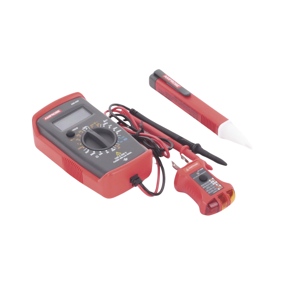 KIT Básico 3 en 1 con Multímetro Digital + Detector de Tensión sin Contacto + Comprobador de Fase GFCI