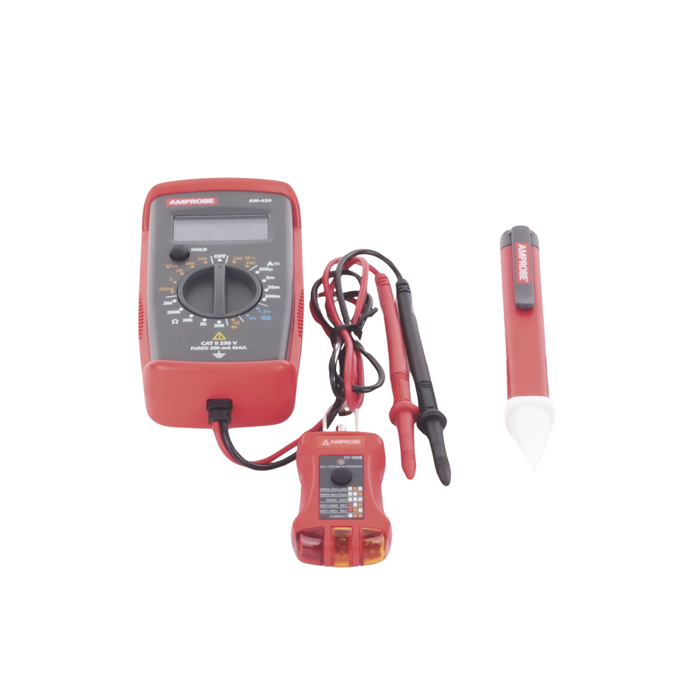 KIT Básico 3 en 1 con Multímetro Digital + Detector de Tensión sin Contacto + Comprobador de Fase GFCI