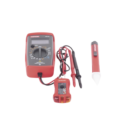 KIT Básico 3 en 1 con Multímetro Digital + Detector de Tensión sin Contacto + Comprobador de Fase GFCI