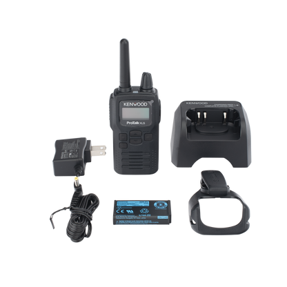 Radio portátil UHF 450-470 MHz, 2 W, 16 canales, Resistente a Golpes MIL-STD-810, manos libres VOX. Incluye antena, batería, cargador y clip