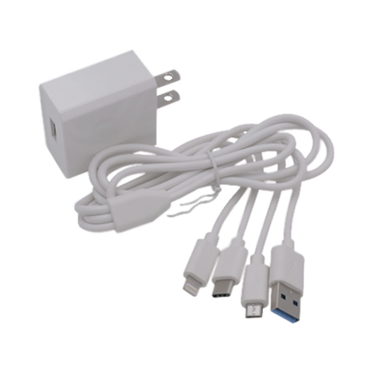Cargador de pared USB de 5 Vcc 2A / Multi-puertos / USB-C / Micro USB / Tipo C / Lightning (iPhone) / Extensión de cable 1.2 metros