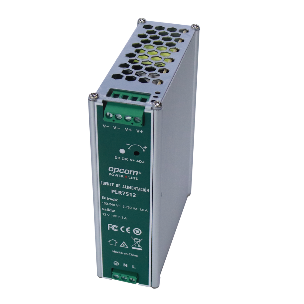 Fuente de alimentación /Entrada: 100-240 Vac /Salida: 12 Vcc / 6.3 A / 75 W / din rail