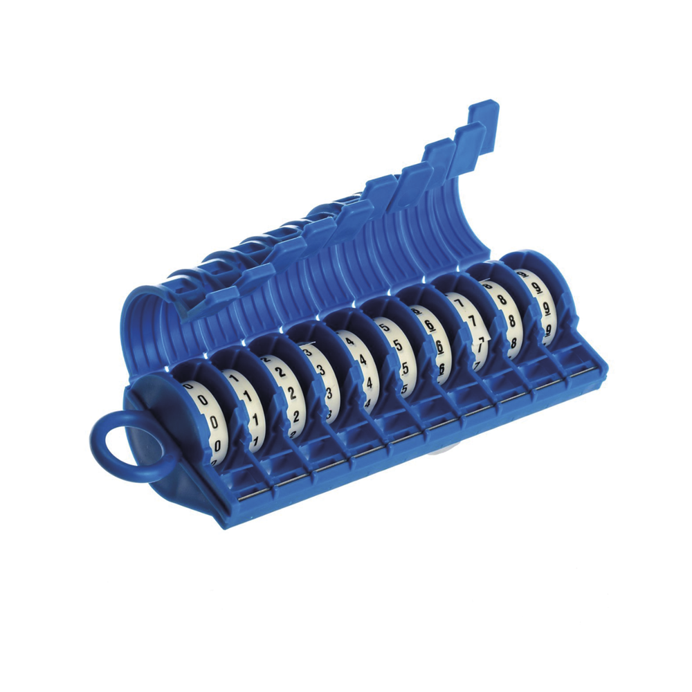 Dispensador de Etiquetas Marcadoras, Con Rollos Pre-Impresos con Números 0-9, de 2.4 Metros (7.87 Pies), Color Blanco