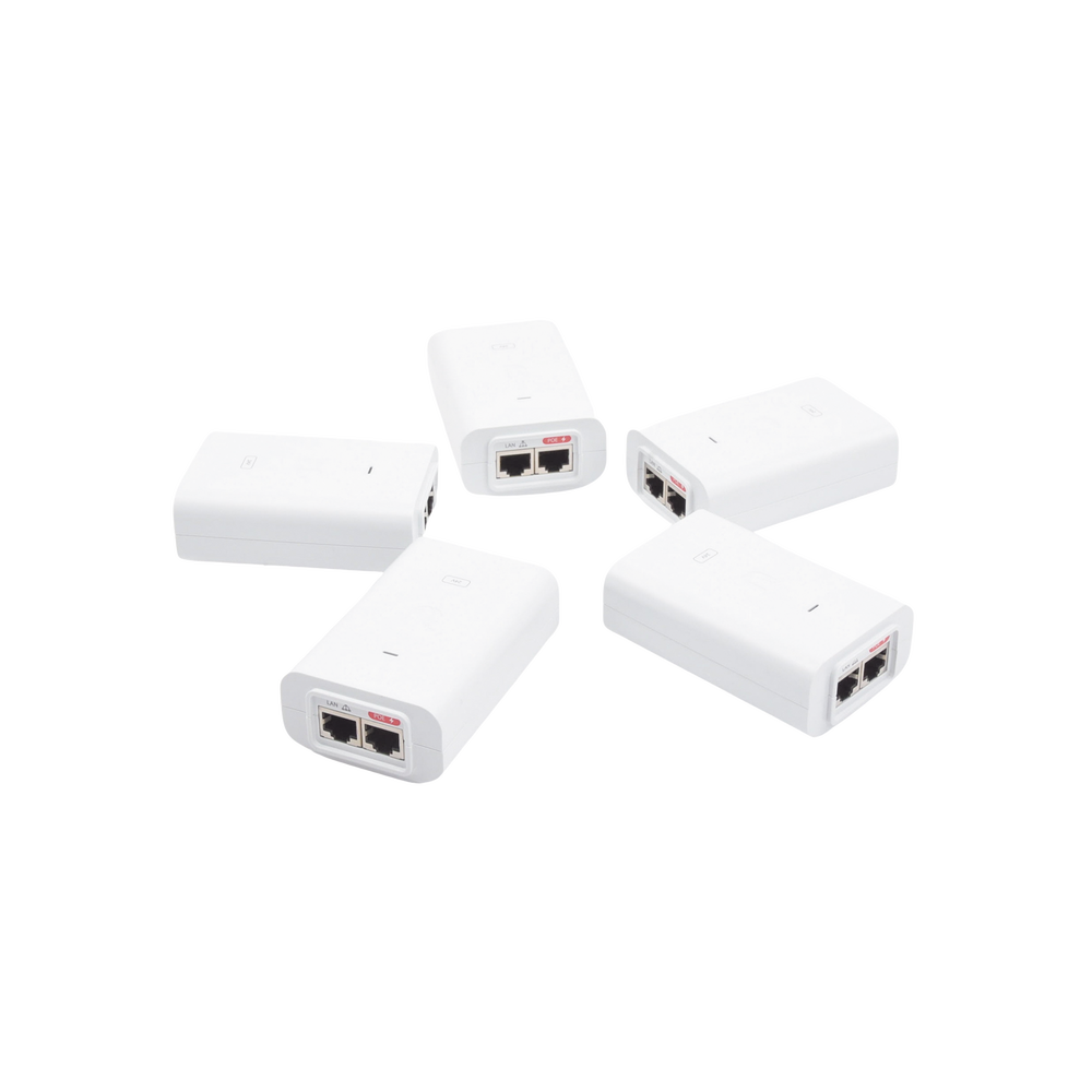 5 Unidades del Adaptador PoE Ubiquiti de 24 VDC, 1.0 A con puerto Gigabit, color blanco