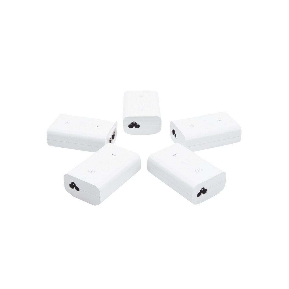 5 Unidades del Adaptador PoE Ubiquiti de 24 VDC, 1.0 A con puerto Gigabit, color blanco
