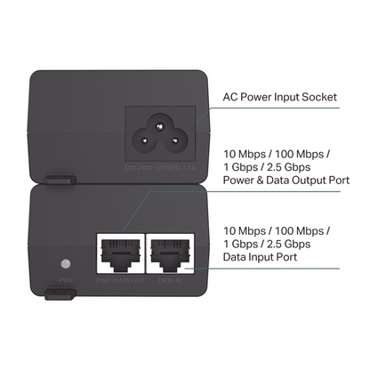 Inyector PoE+ (30W) / Gigabit 802.3 af/at / 2 puertos 10/100/1000 Mbps / Plug and Play / Fuente alimientación Integrada