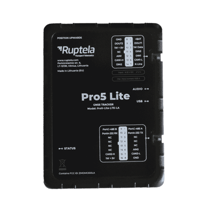 Tracker GPS Pro5 Lite / LTE CAT1 bis (4G), GSM (2G) / Lectura de Datos CAN / Monitoreo de Audio, Temperatura y Combustible / Pequeño con Nano SIM / Conectividad BLE / Protección Avanzada