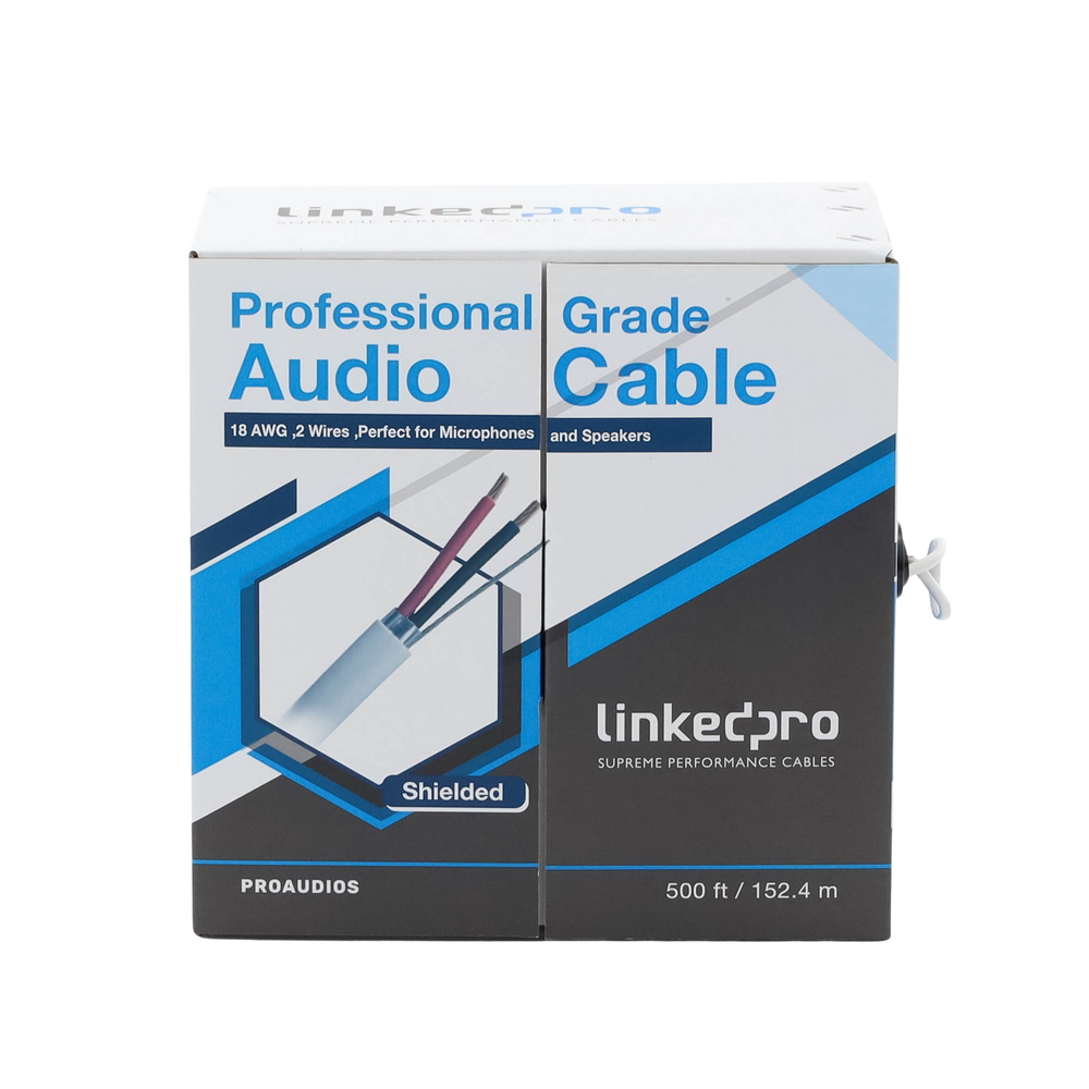 Cable para Audio Profesional Calibre 18 en 2 Hilos 100% Cobre, Blindado Perfecto para Bocinas y Micrófonos, Bobina de 152 Metros (500 Pies)