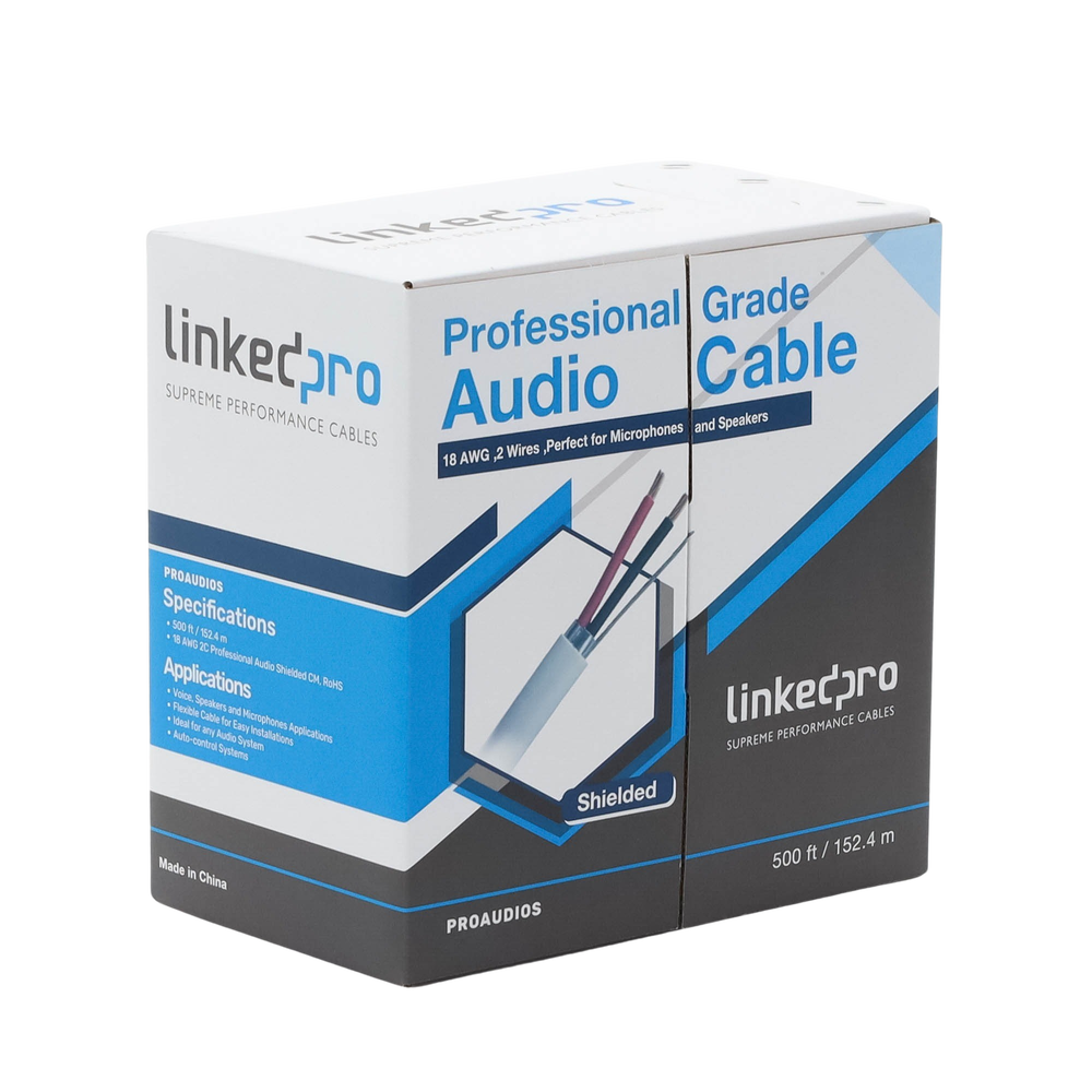 Cable para Audio Profesional Calibre 18 en 2 Hilos 100% Cobre, Blindado Perfecto para Bocinas y Micrófonos, Bobina de 152 Metros (500 Pies)