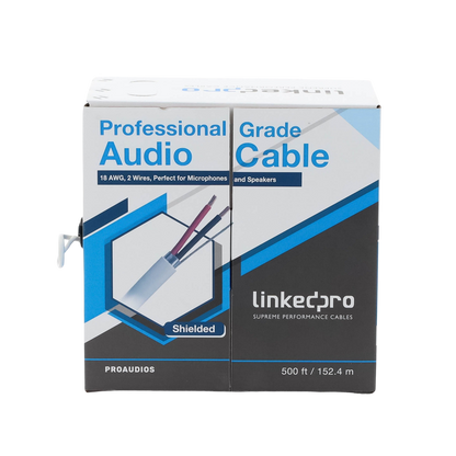 Cable para Audio Profesional Calibre 18 en 2 Hilos 100% Cobre, Blindado Perfecto para Bocinas y Micrófonos, Bobina de 152 Metros (500 Pies)
