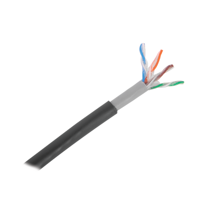 Bobina de Cable de 305 Metros (1000 Pies), Cat5E, con Gel, para Intemperie, Doble Forro Extrema Humedad, Bajo Tierra, UL, Color Negro para Aplicaciones en Video Vigilancia, y Redes de Alta Velocidad.
