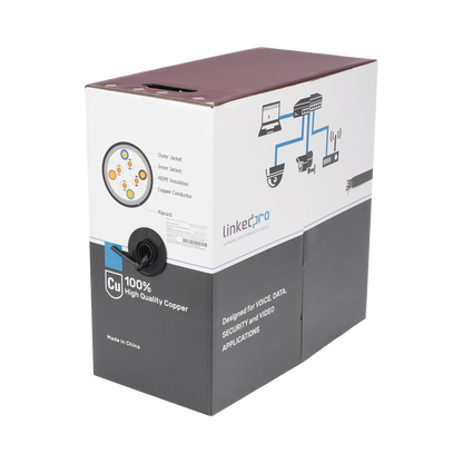 Bobina de Cable UTP 305 Metros (1000 Pies), Cat5e con Doble Forro, para Exterior, Climas Extremos, Color Negro
