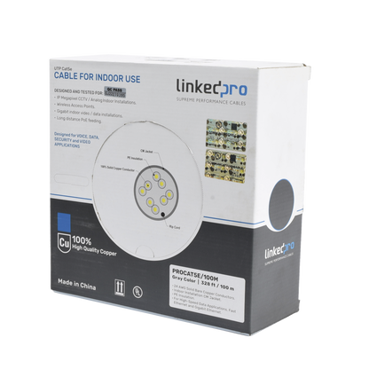 Cable Cat5e de Alto Rendimiento, con Certificaciones ETL, UL, Color Gris, de 100 Metros (328 Pies) para Aplicaciones en CCTV, Redes de Datos. Uso Interior.