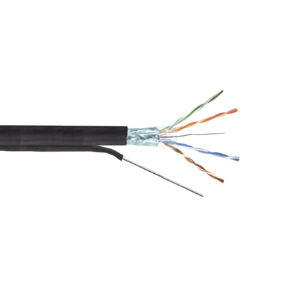 Bobina de Cable FTP con Mensajero de Acero de 305 Metros (1000 Pies) Cat6+ Calibre 23, Color Negro, para Aplicaciones en Video Vigilancia y Redes de Datos / Uso en Intemperie y Aplicaciones Aéreas
