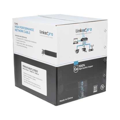 Bobina de Cable UTP 305 Metros (1000 Pies), Cat6 con Doble Forro, para Exterior, Climas Extremos, Color Negro