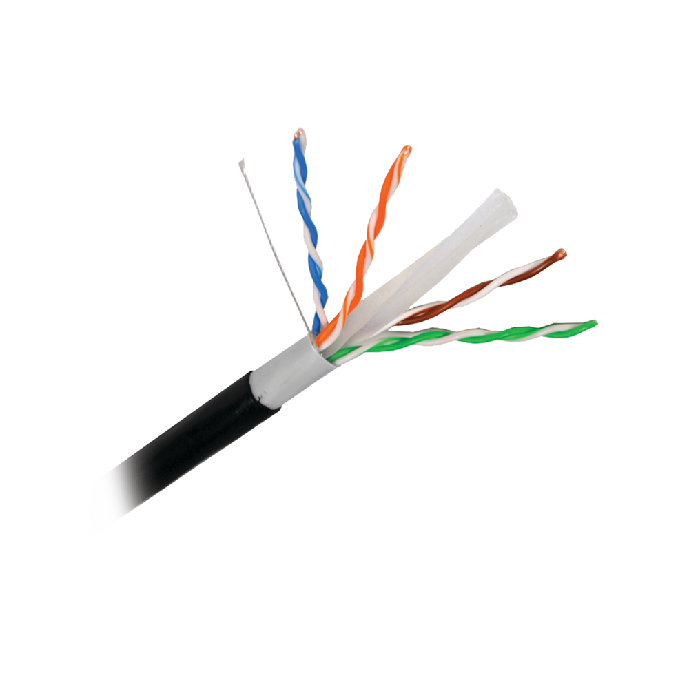 Cable Cat6+ Calibre 23, UTP, Intemperie con Gel Doble Chaqueta, ETL, UL, Color Negro de 305 Metros (1000 Pies), para Climas Extremos