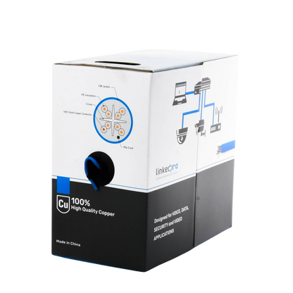 Bobina de Cable de 305 Metros (1000 Pies) Cat6+, CM, Calibre 23 Alto Rendimiento, ETL, UL, Color Azul, Super Flexible, para Aplicaciones de Video Vigilancia, Video HD, y Redes de Datos. Uso Interior.