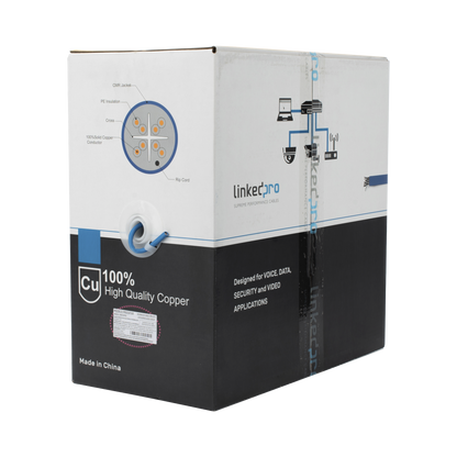 Bobina de Cable de 305 Metros (1000 Pies) Cat6+, CMR, Calibre 23 Alto Rendimiento, ETL, UL, Color Azul, Super Flexible, para Aplicaciones de Video Vigilancia, Video HD, y Redes de Datos. Uso Interior.