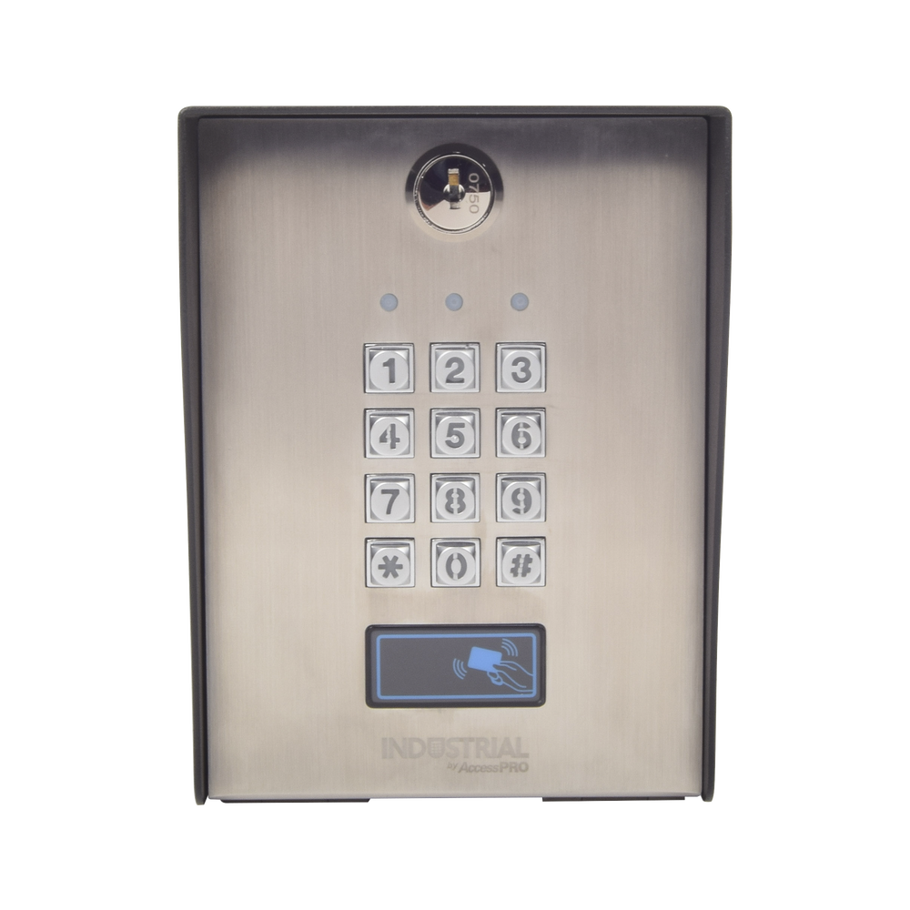 Teclado exterior/interior antivandálico, 3 relevadores, 50 códigos de visitantes, 1200 usuarios