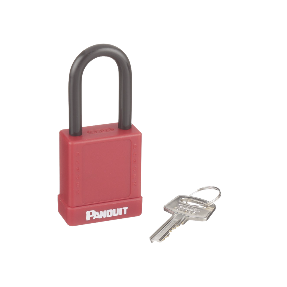 Candado de Bloqueo LOTO de Seguridad Dieléctrico, Con Llave Única, Diámetro de 6.5 mm, Color Rojo