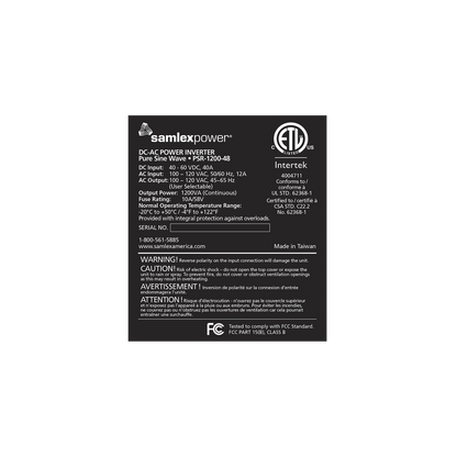 Inversor de corriente Onda Pura Montaje en rack 1200W, 48 Vcc- 120 VCA, 50/60 Hz