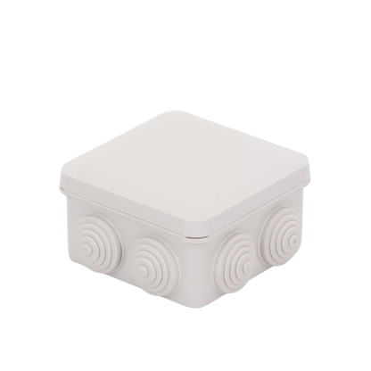 Caja Estanca, Derivación, Conexión de Plástico (89 X 89 X 50 mm) con 7 Glándulas de Goma. Para Instalaciones Comerciales,  Residenciales e Industriales. Cerrado a Presión.