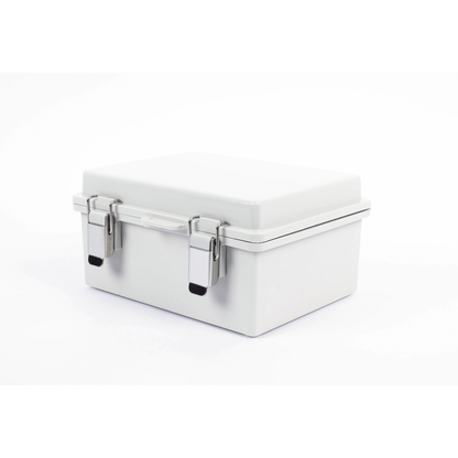 Gabinete de Plástico ABS, Uso en Intemperie IP66 (170 x 220 x 110 mm) Cierre por broche Inoxidable y Permite Cerrado con Candado y Llave (Perno 5mm) No Incluido