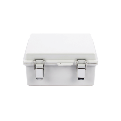 Gabinete de Plástico ABS, Uso en Intemperie IP66 (170 x 220 x 110 mm) Cierre por broche Inoxidable y Permite Cerrado con Candado y Llave (Perno 5mm) No Incluido