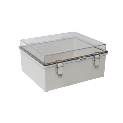 Gabinete Plástico ABS, Puerta Transparente, Uso en Intemperie IP66 (190 x 290 x 140 mm) cierre por Broche Inoxidable y Permite Cerrado con Candado y Llave (Perno 5mm) No Incluido