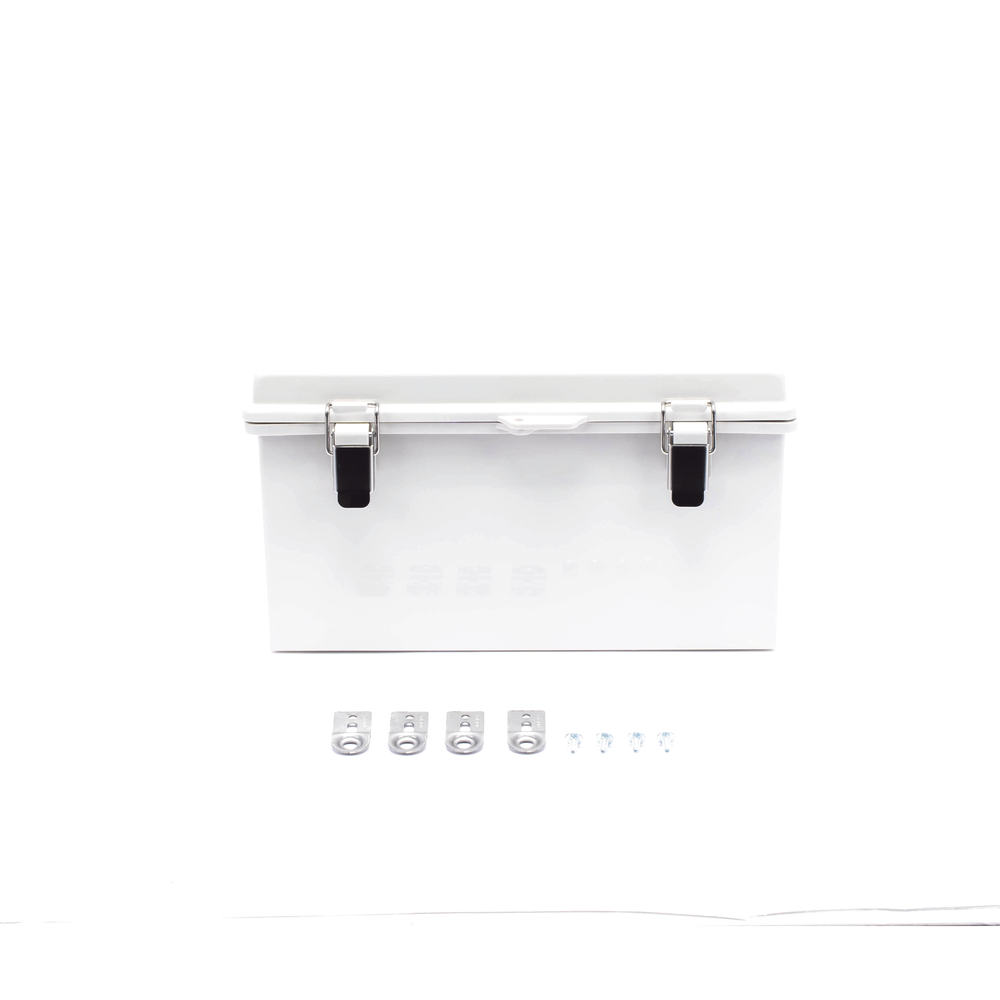 Gabinete de Plástico ABS, Uso en Intemperie ip66 (300 x 300 x 180 mm) Cierre por Broche Inoxidable y Permite Cerrado con Candado y Llave (Perno 5mm) No Incluido