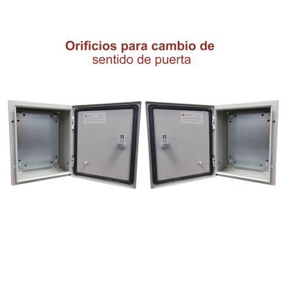 Gabinete de Acero IP66 Uso en Intemperie (300 x 400 x 200 mm) con Placa Trasera Interior de Metal y Compuerta Inferior Atornillable (Incluye Chapa y Llave T).