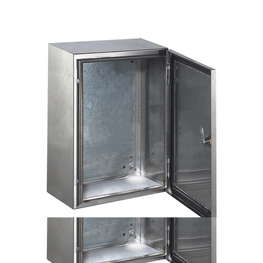 Gabinete de Acero Inoxidable IP66 Uso en Intemperie (300 x 400 x 200 mm) con Placa Interna Galvanizada.