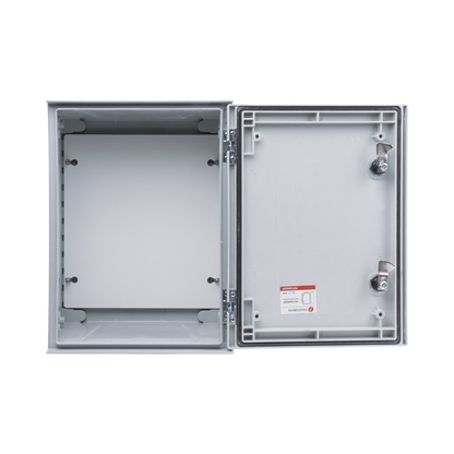 Gabinete de Poliéster IP65 Uso en Intemperie (300 x 400 x 200 mm) con Placa Trasera Interior de Plástico (Incluye Chapa y Llave).