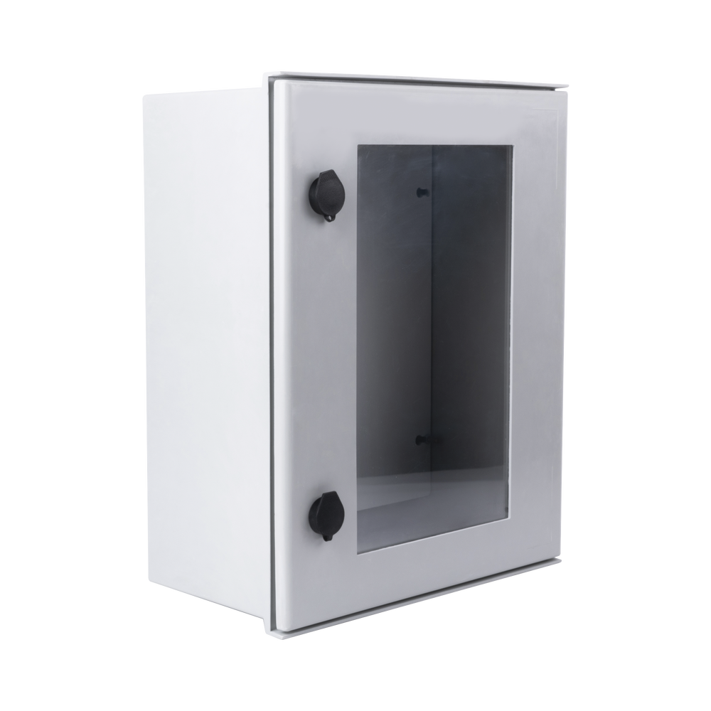 Gabinete de Poliéster IP65 Puerta Transparente, Uso en Intemperie (400 x 500 x 200 mm) con Placa Trasera Interior de Plástico (Incluye Chapa y Llave).