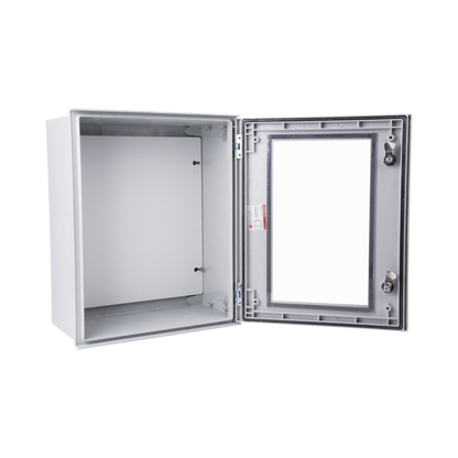 Gabinete de Poliéster IP65 Puerta Transparente, Uso en Intemperie (400 x 500 x 200 mm) con Placa Trasera Interior de Plástico (Incluye Chapa y Llave).