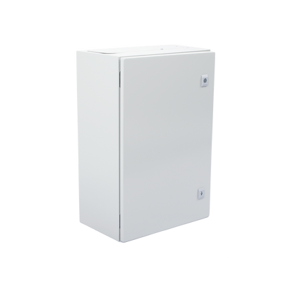 Gabinete de Acero IP66 Uso en Intemperie (400 x 600 x 250 mm) con Placa Trasera Interior Metálica y Compuerta Inferior Atornillable (Incluye Chapa y Llave T).