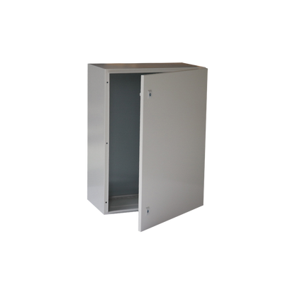 Gabinete de Acero IP66 Uso en Intemperie (400 x 600 x 250 mm) con Placa Trasera Interior Metálica y Compuerta Inferior Atornillable (Incluye Chapa y Llave T).